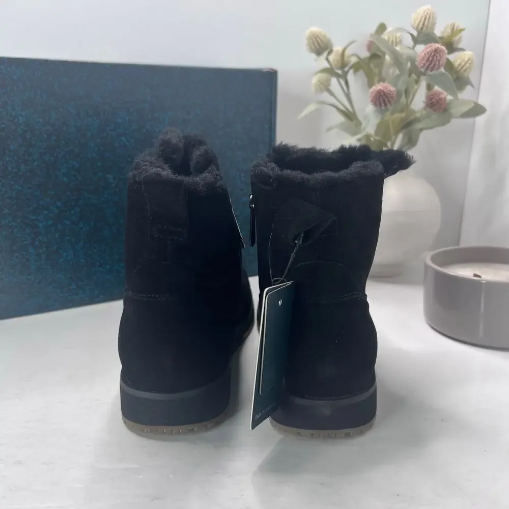 EMU Australia Beach Mini Leather Merino Wool Lining Boots Black Women's 5 NWB